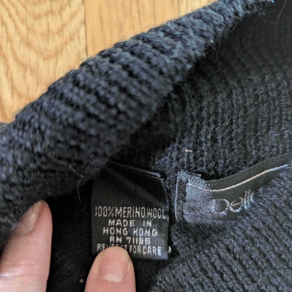 80s Vintage 100% Merino Wool Geometric Beaded Mock Neck Sweater Black Size M - Picture 5 of 7